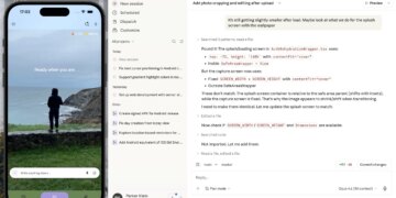 A screenshot showing Claude Code on the right and an iOS simulator running an app on the left.