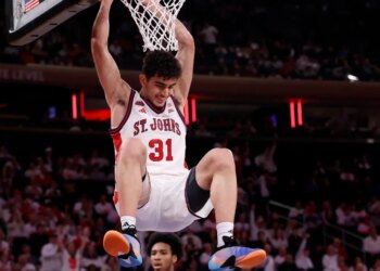 St. John's Lefteris Liotopoulos slams the ball.
