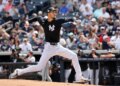 Elmer Rodriguez pitching for the Yankees in spring training.