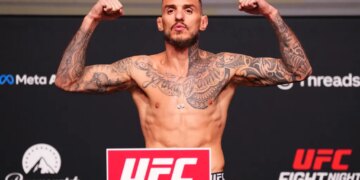 Renato Moicano posing during a UFC weigh-in.