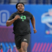Kentucky offensive lineman Jalen Farmer (OL23) runs a drill at the NFL Scouting Combine.