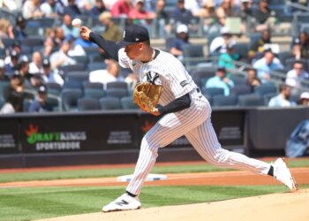 Yankees pitcher Will Warren (29) throws a pitch during the first inning when the New York Yankees played the Kansas City Royals Saturday, April 18, 2026 at Yankee Stadium in the Bronx, NY.