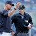 Aaron Boone argues with home plate umpire Will Little in the eighth inning before getting ejected for the first time this season in the Yankees' 11-4 blowout loss to the Angels on April 16, 2024.