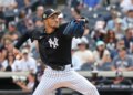New York Yankees pitcher Elmer Rodríguez #76 pitches in the 2nd inning.