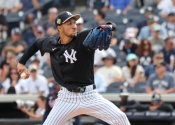 New York Yankees pitcher Elmer Rodríguez #76 pitches in the 2nd inning.