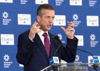 New New York Giants head coach John Harbaugh speaking at his introductory press conference.