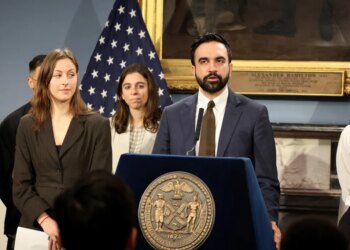 Mayor Zohran Kwame Mamdani is pictured at City Hall Blue Room on Thursday, April 16, 2026, during a press conference