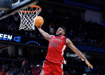 Zuby Ejiofor dunks the ball during game action against the Duke Blue Devils in the second half during the NCAA East Regionals, Sweet Sixteen tournament at Capital One Arena in Washington, DC, USA, Thursday, March 27, 2026.