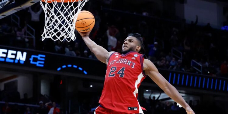 Zuby Ejiofor dunks the ball during game action against the Duke Blue Devils in the second half during the NCAA East Regionals, Sweet Sixteen tournament at Capital One Arena in Washington, DC, USA, Thursday, March 27, 2026.
