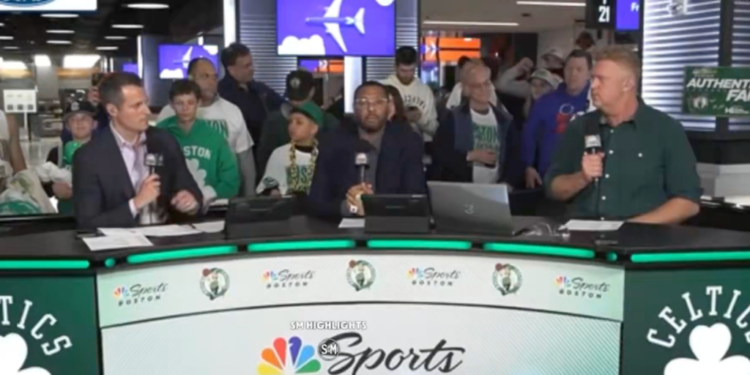 Brian Scalabrine on the set of the NBC Sports Boston postgame show