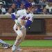 New York Mets center fielder A.J. Ewing (9) triples during the seventh inning when the New York Mets played the Detroit Tigers Tuesday, May 12, 2026 at Citi Field in Queens, NY.