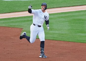 Aaron Judge (99) 2-run home run during the first inning when the New York Yankees played the Baltimore Orioles Monday, May 4, 2026 at Yankee Stadium in the Bronx, NY.