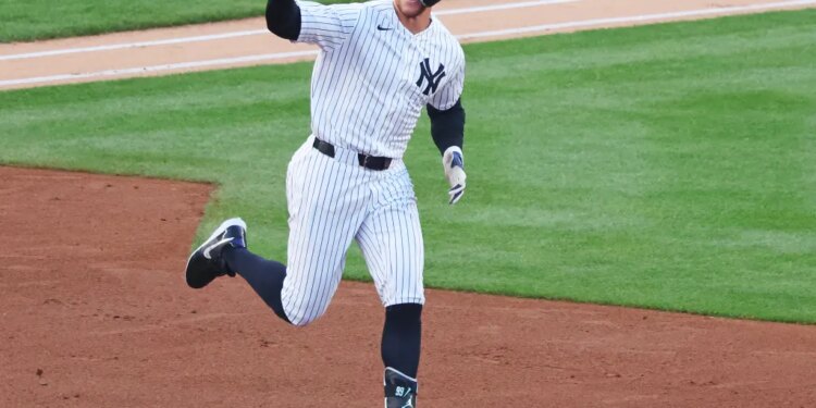 Aaron Judge (99) 2-run home run during the first inning when the New York Yankees played the Baltimore Orioles Monday, May 4, 2026 at Yankee Stadium in the Bronx, NY.