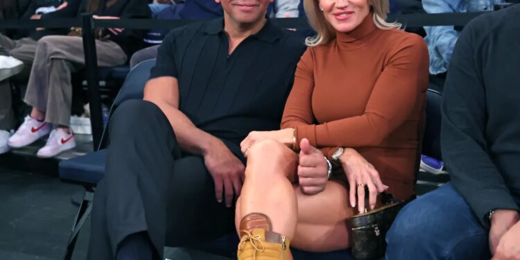 Timberwolves owner and former New York Yankee Alex Rodriguez and his girlfriend Jaclyn Cordeiro sit court side during the third quarter of a game against the New York Knicks on November 5, 2025.