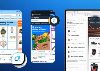 Along with using the search bar to talk to Alexa for Shopping, the cursive “a” indicates other places you can interact with the shopping assistant.
