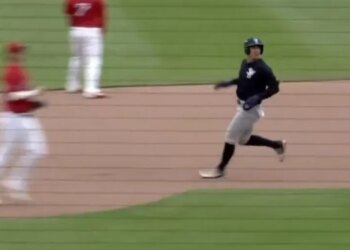 Anthony Volpe slows down while approaching second base as Spencer Jones hits a double during a Scranton/Wilkes-Barre game on May 6, 2026.