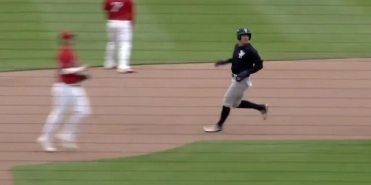Anthony Volpe slows down while approaching second base as Spencer Jones hits a double during a Scranton/Wilkes-Barre game on May 6, 2026.