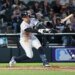 Anthony Volpe of the Somerset Patriots hitting an infield single.