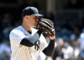 Yankees Brendon Beck throws a pitch during the fifth inning of the Yankees and Texas Rangers game at Yankee Stadium.