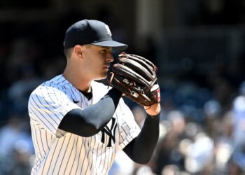 Yankees Brendon Beck throws a pitch during the fifth inning of the Yankees and Texas Rangers game at Yankee Stadium.