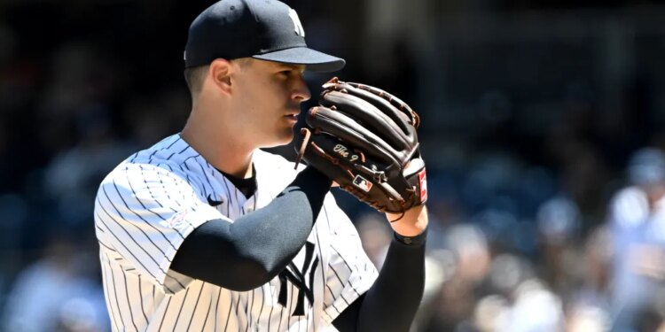 Yankees Brendon Beck throws a pitch during the fifth inning of the Yankees and Texas Rangers game at Yankee Stadium.