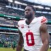 New York Giants player Brian Burns walks off the field after a loss to the Philadelphia Eagles at Lincoln Financial Field.