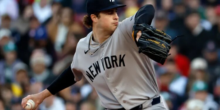 New York Yankees pitcher Cam Schlittler throws a pitch against the Boston Red Sox.