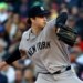 New York Yankees pitcher Cam Schlittler throws a pitch against the Boston Red Sox.
