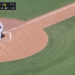 Overhead shot of a baseball game in progress with the Athletics leading the Cardinals 4 to 3 in the 9th inning.