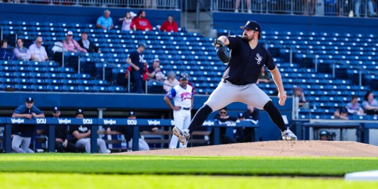Carlos Rodón of the Scranton/Wilkes-Barre RailRiders, during a game against the Worcester Red Sox at Polar Park on Tuesday May 5, 2026.