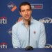 David Stearns, President of Baseball Operations for the New York Mets, speaks at a press conference before the game when the New York Mets played the Detroit Tigers Tuesday, May 12, 2026 at Citi Field in Queens.