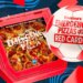 Illustration of a red box with "BREAK GLASS IN CASE OF PIZZA EMERGENCY" containing a pepperoni and pepper pizza, next to a soccer ball that says "Domino's EMERGENCY PIZZAS FOR RED CARDS."