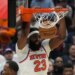 Mitchell Robinson dunks during Game 4 of the Eastern Conference finals.