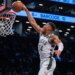 Milwaukee Bucks forward Giannis Antetokounmpo (34) dunks in the first half 
against the Brooklyn Nets at Barclays Center, Monday, Nov. 6, 2023, in Brooklyn, NY. (Corey Sipkin for the NY POST Photo/Corey Sipkin)
Brooklyn Nets vs. Milwaukee Bucks