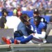 Giants wide receiver Malik Nabers is carted off with a knee injury during a game against the Chargers on Sept. 28, 2025.