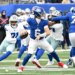 New York Giants quarterback Jaxson Dart (6) throws a pass during the first quarter against the Dallas Cowboys.