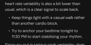A screenshot of a chat with Google’s AI health coach asking if a recovery day feels like the right call.