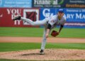 Howlers' Aidan Major pitching against the Shorebirds at Arthur W. Perdue Stadium.