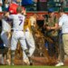 New York Mets players dump a cooler of Bodyarmor on center fielder Tyrone Taylor during a celebration.