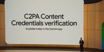 A screenshot taken of Google’s C2PA keynote during Google I/O 2026.
