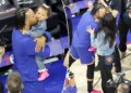 Jalen Brunson celebrates Knicks' win with daughter, wife
