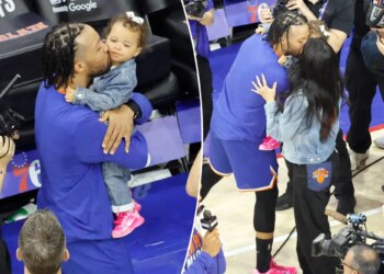 Jalen Brunson celebrates Knicks' win with daughter, wife