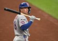 New York Mets left fielder Nick Morabito (8) stands on the on deck circle before his first MLB at bat against the Washington Nationals during the first inning at Nationals Park.
