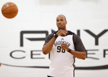 Jason Collins #98 of the Brooklyn Nets during practice.