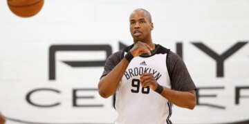 Jason Collins #98 of the Brooklyn Nets during practice.