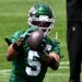 Garrett Wilson catches a pass during Jets OTA's on May 27, 2026 in Florham Park, N.J.