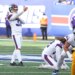 New York Giants kicker Younghoe Koo (37) reacts after missing an extra point during the first half against the Green Bay Packers.