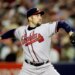 Atlanta Braves pitcher John Smoltz mid-pitch.