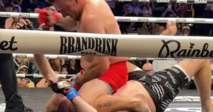 Johnny Manziel beats down and makes quick work of social media influencer Bob Menery in a 205-pound bout at the UFC Apex in Las Vegas on May 23, 2026.