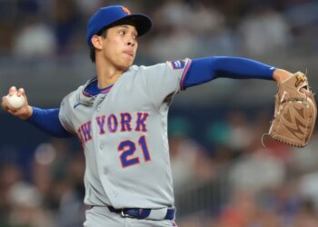 Jonah Tong pitched three scoreless innings in the Mets' loss to the Marlins on May 22, 2026 in Miami.